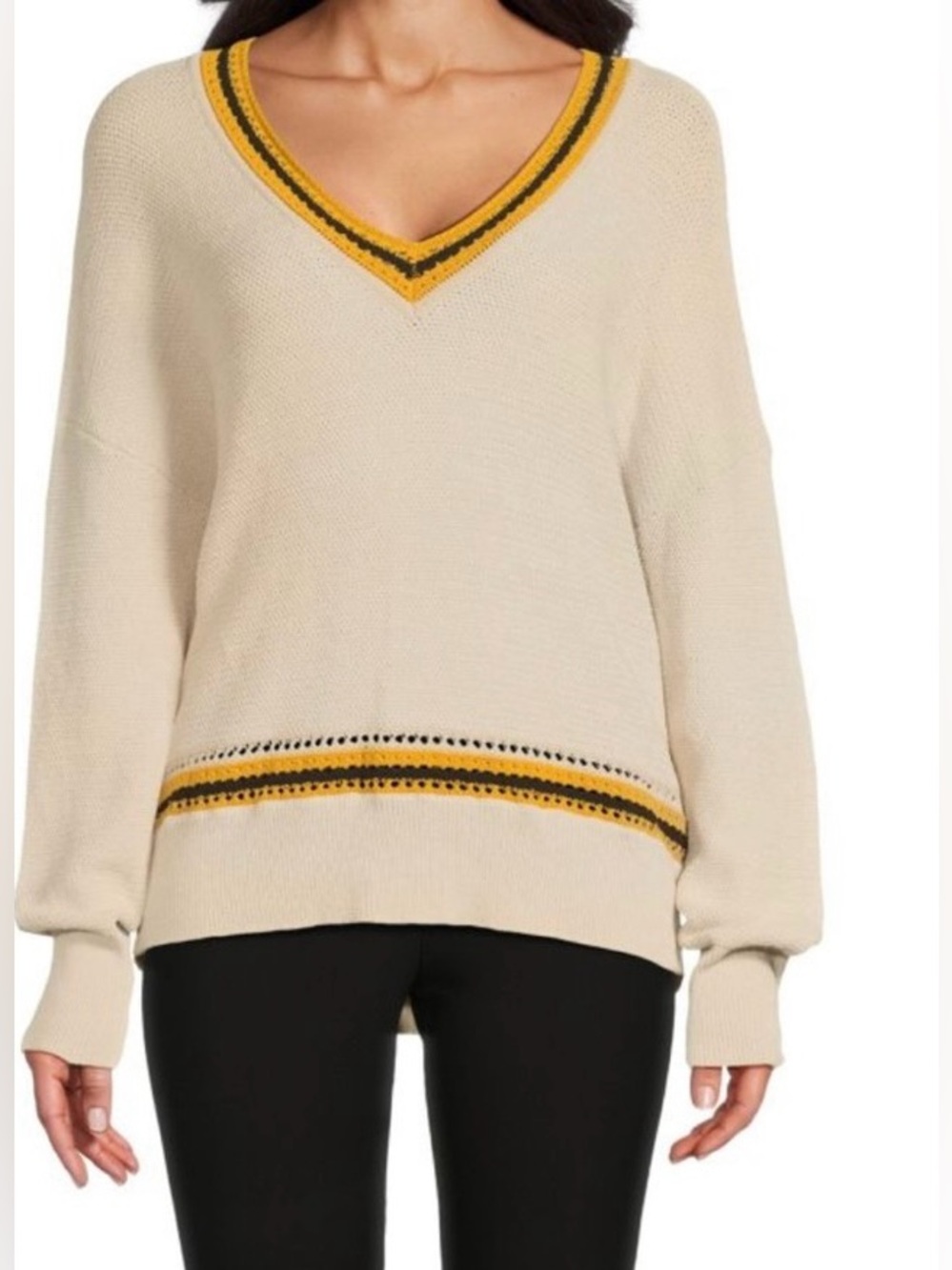 Rag and Bone V-Neck Cream Sweater with Yellow Accents size xs